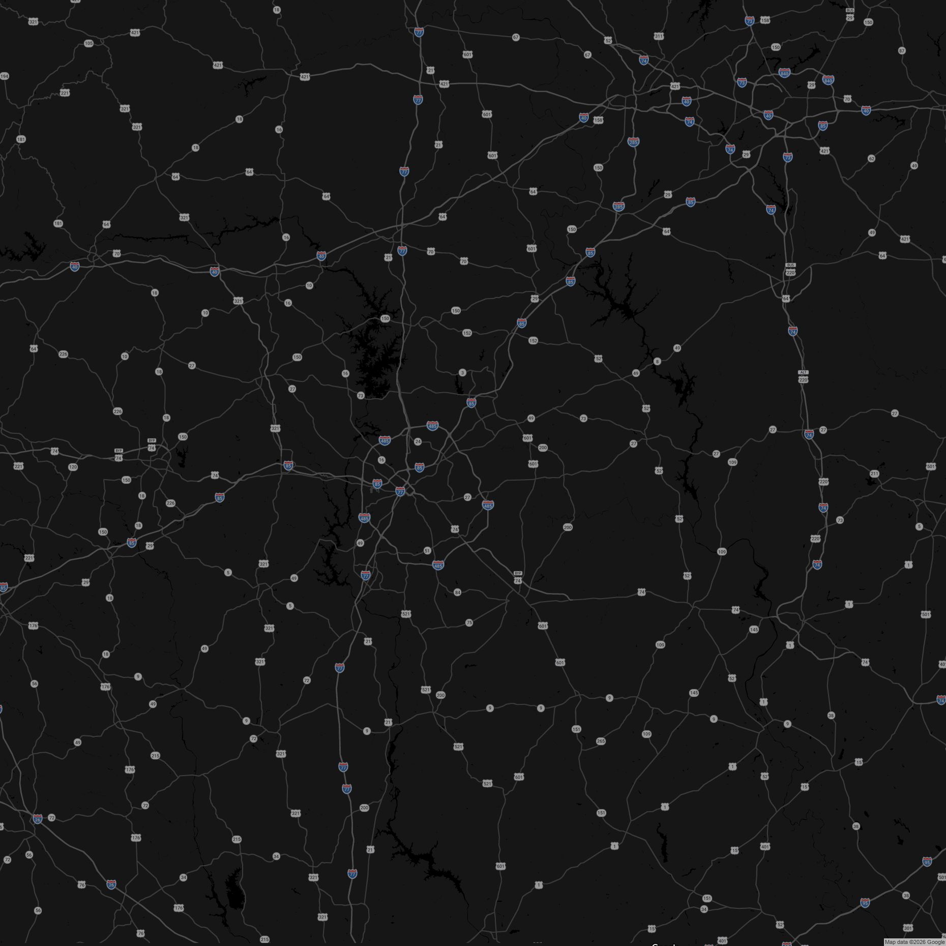 Map of the Charlotte, NC area